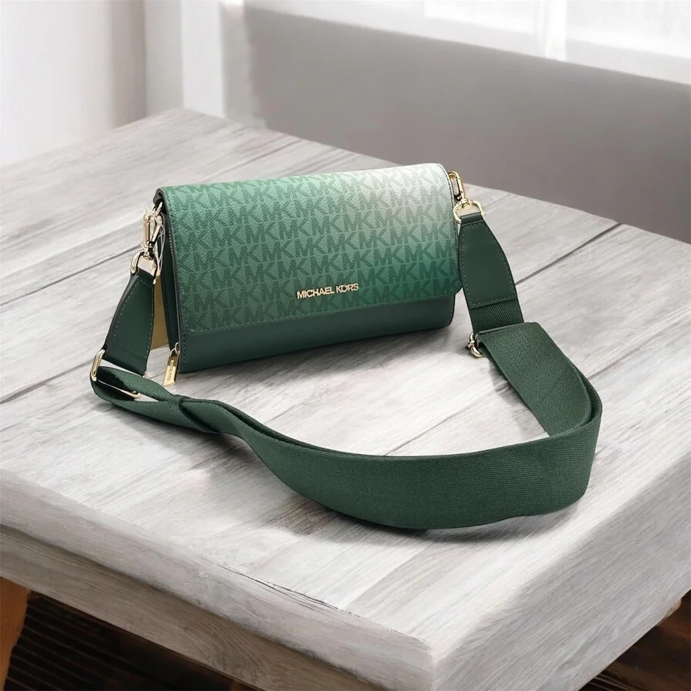 MICHAEL KORS Jet Set Large Ombré Signature Logo Crossbody Bag Moss Multi